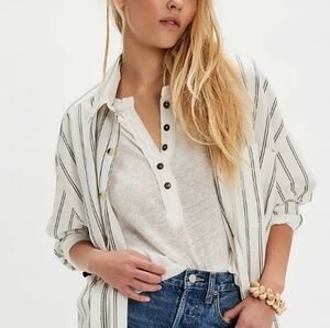 Nwt We The Free Cotton-Linen Henley Tee